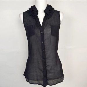Sheer Black Lapis Button Up Sleeveless Shirt